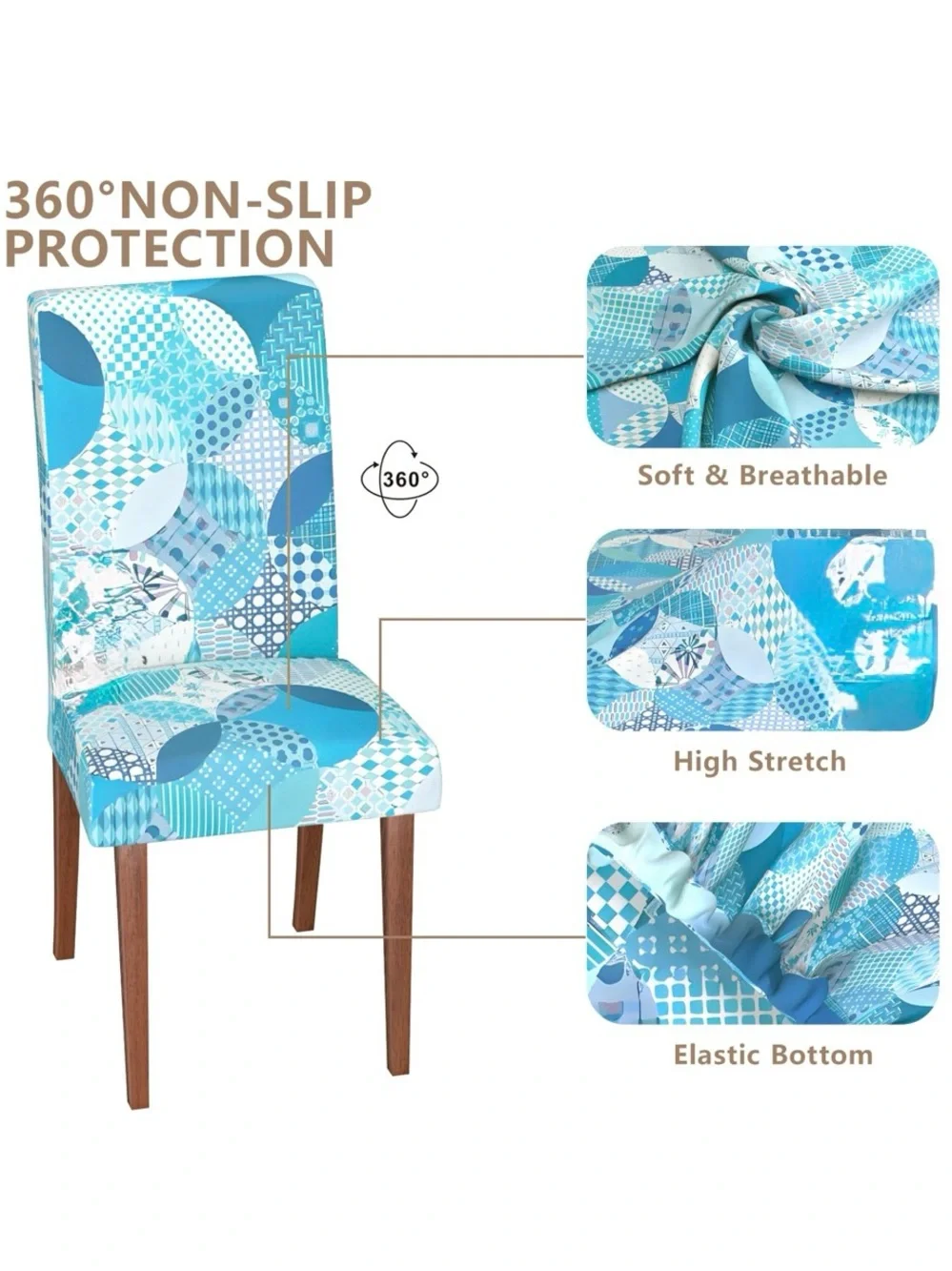 Stretch dining chair cover Soft Removable Washable Pet Friendly Slipcover Blue 6